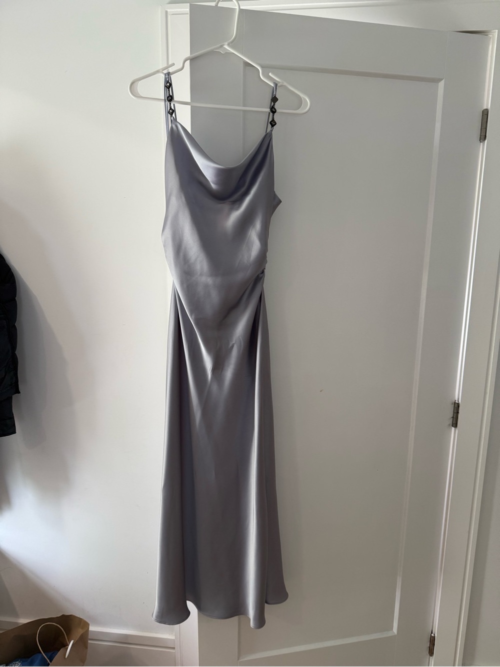 Zara Satin Cowl Slip Dress in Silver Gray